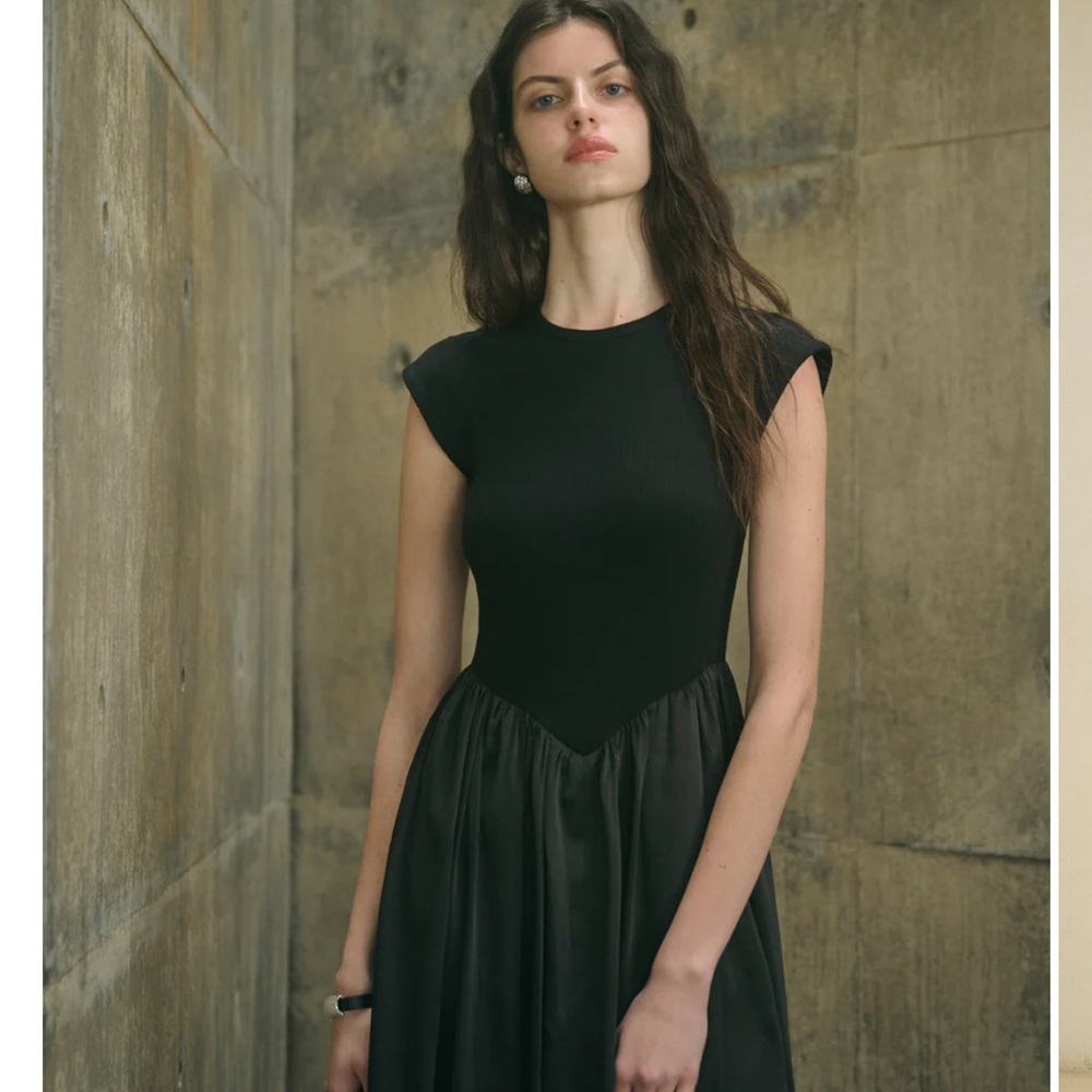 Ancosti patchwork cap sleeve dress in black XS
